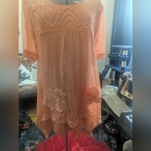 Pretty Angel Peach Lace 1920s Flapper Dress Fairy Core